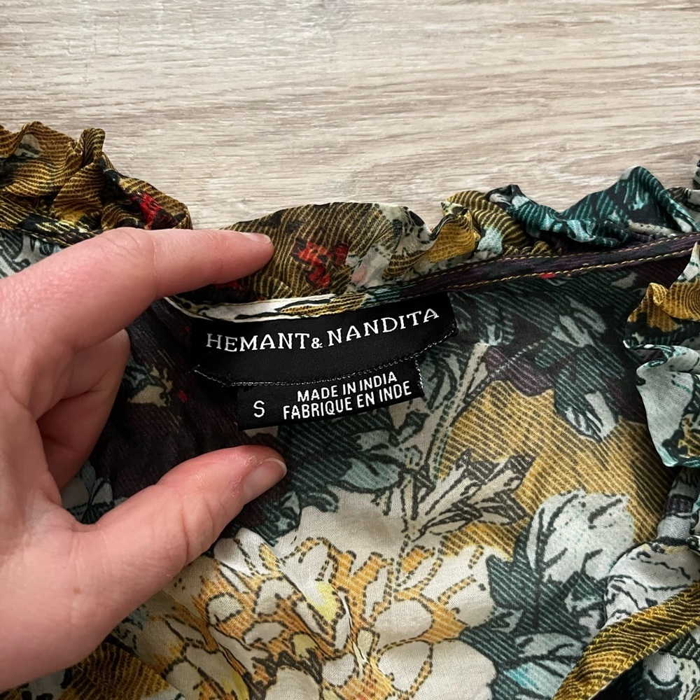 Hemant & Nandita Women’s Blouse Keystone 100% Silk Peplum Ruffle - Size Small - Picture 4 of 7